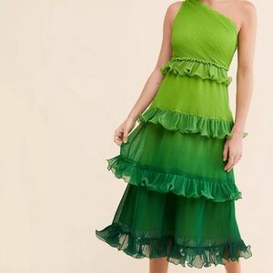 Vineet Bahl Tiered Ombré Midi Dress Green Size M